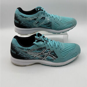 Asics Lyteracer Black & Teal Running Shoe, Size 9, pre-owned excellent condition